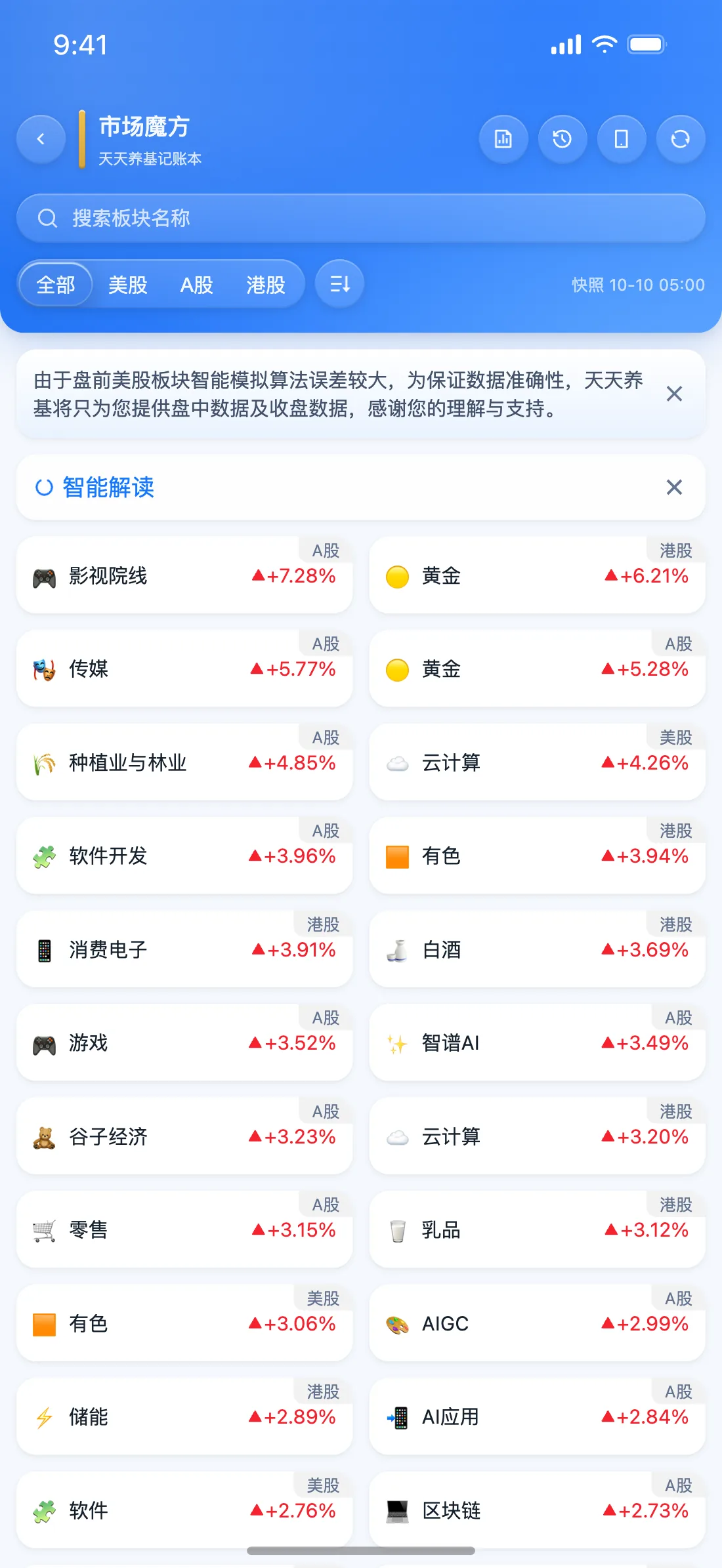天天养基 App 市场魔方截图（逐浪蓝）