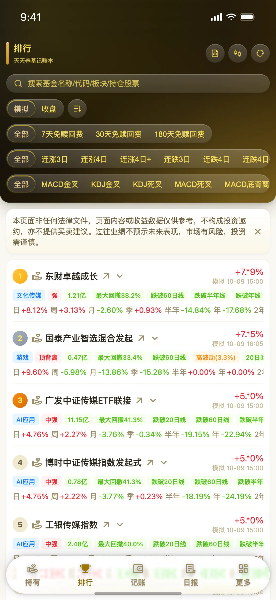 天天养基 App 排行截图（鎏金奢华）